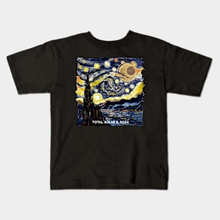 Van Gogh Starry Night Total Solar Eclipse April 8 2024 Kids T-Shirt